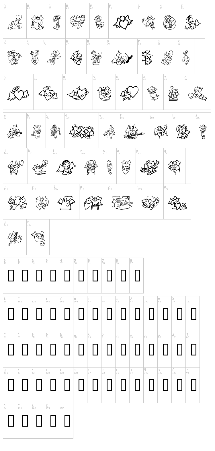 KR Love Angels font map